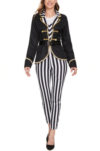 m-xl halloween high quality new two-piece set cosplay striped caribbean captain costume(with hat & belt, no sabre)