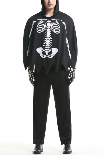 m-xl halloween new men's cosplay horror death skeleton printing couple cloak set costume(with gloves*2)