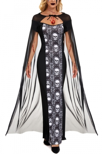 halloween new skull printing mesh cloak cosplay witch ghost bride costume
