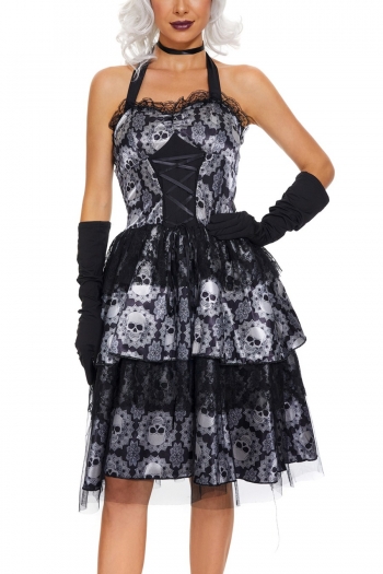 halloween high quality new cosplay horror skull ghost bride dress costume (with gloves*2 )