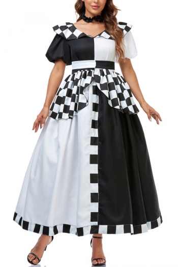 halloween new high quality cosplay fantasy wonderland black and white plaid costume(with hair hoop & neck ring & belt)