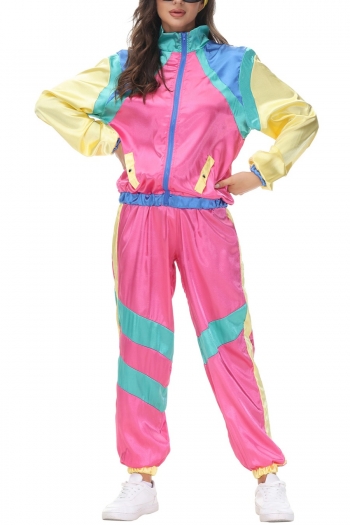 halloween new disco retro contrast color loose high-quality girl costume (with headscarf)