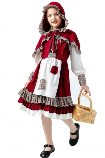 halloween new high quality little red riding hood cosplay lolita show loli skirt with hooded cape for kid costume