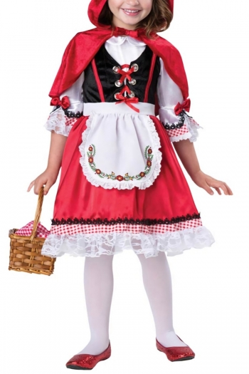 halloween new style for kid velvet lace trim cosplay cute little red riding hood anime stage costumes(with cloak & apron)