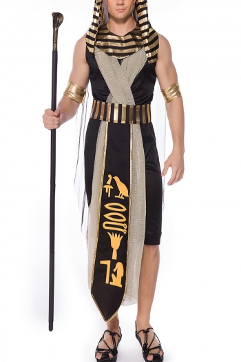 halloween new mesh spliced stripe printing cosplay pharaoh prince anime character for man costume(with cloak & scarf & girdle & wristband)