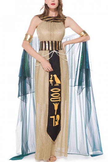 halloween new mesh spliced stripe printing cosplay pharaoh princess costume(with headdress & scarf & bracelet cape & girdle & waist chain)