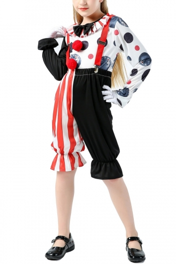 halloween new stripe & polka dot printing bow cosplay clown for kids costume(with hat,no gloves)