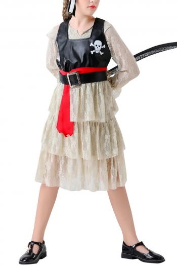 halloween new multi-layer ruffle lace see-through cosplay pirate for kid high quality costume(with headscarf&belt&vest&without saber)