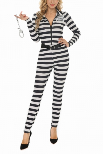 m-xl halloween prison uniform belt jumpsuit cosplay masquerade costume (with one pc handcuffs)