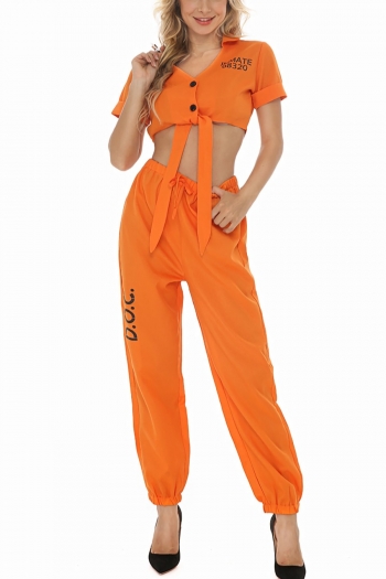 halloween game prison uniform button lace-up pants sets cosplay masquerade costume (with one pc handcuffs)