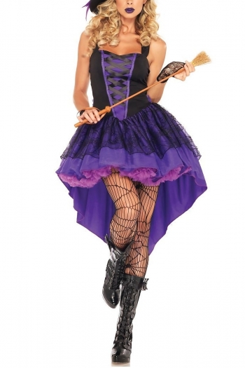 halloween new plus size lace ruffle decor cosplay witch costume(with hat & without stockings & broom）
