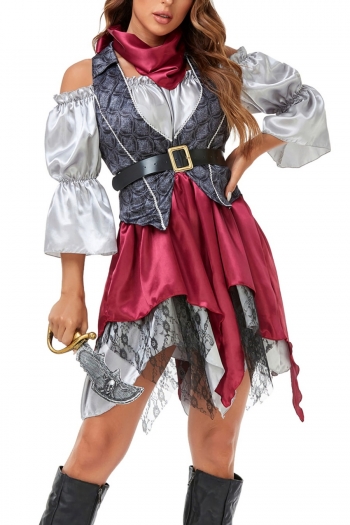 halloween new lace patchwork cosplay pirate high quality sexy costume(with hat&scarf&vest&belt&prop knife)