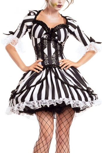 halloween new lace patchwork stripe printing cosplay vampire costume(without stockings)