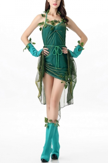 halloween new mesh leaf spliced cosplay vine dryad costume(with eye mask & leg ring & apron & gloves)