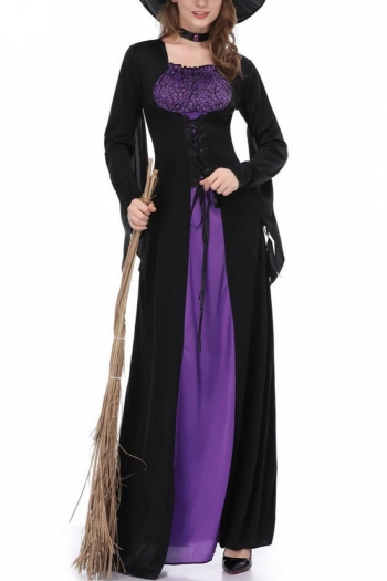 halloween new contrast color spliced cosplay purple vampire witch costume(with hat & neck ring,without broom)