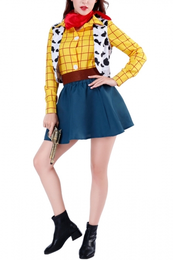 halloween new contrast color checker printing patchwork cosplay cowboy party stage costumes(with hat,scarf,vest & belt,no gun)