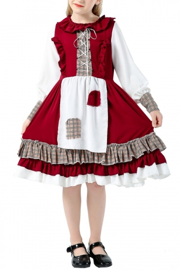 halloween new patchwork contrast color little red riding hood cosplay costume(with cape hat&without basket)