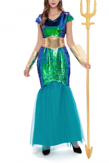 halloween new the sea queen cosplay for girl dress costume without scepter (with headdress & belt & wristband)