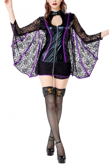halloween new lace pu hollow cosplay sexy bat costume(with headdress,no stockings)