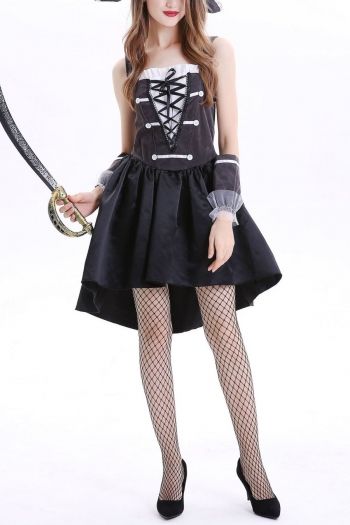 m-xl halloween new ruffle double breasted lace up swing dress cosplay pirate captain navigator sailor costume(with hat & a pair of sleeve,without sword & stockings)
