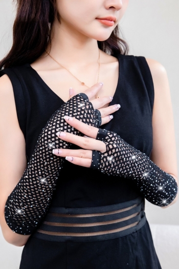 sexy lingerie accessories new cutout mesh rhinestone gloves