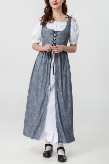 m-xl halloween new retro lace-up dress cosplay farm girl costume
