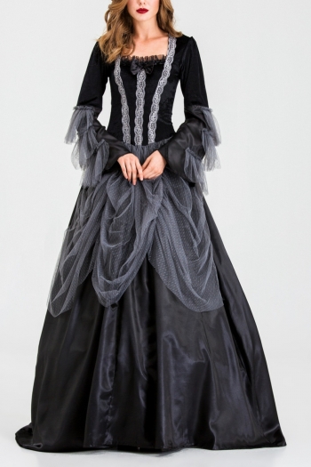 m-2xl halloween new plus-size gothic mesh ruffle decor long dress cosplay gorgeous vampire witch costume(with hat)
