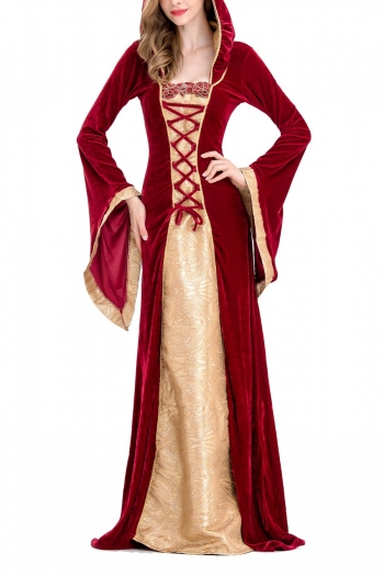 halloween new retro velvet lace-up court little red riding hood long dress cosplay queen song and dance costume