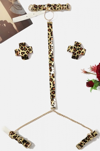 new leopard printing metal chain sexy binding props leather cross nipple stickers set