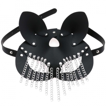 one pc new 5 colors allure leather party masquerade metal chain tassel rivet sexy cat rabbit mask (length:22cm)