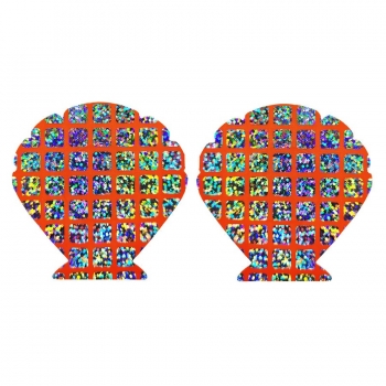 fifty pairs new disposable vacation beach shell shape plaid sequins nipple pad(size:7.5cm)