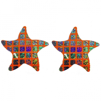 fifty pairs new disposable vacation beach starfish shape plaid sequins nipple pad(size:7.5cm)
