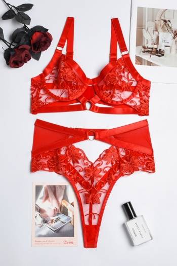 Sexy lingerie new lace stitching mesh metal ring connected hollow sexy two-piece set (with underwire)