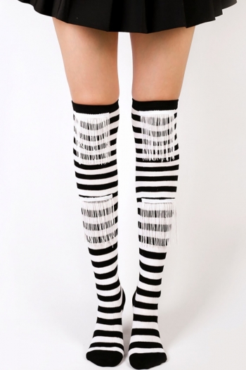 christmas new stripe tassel decor stage performance stretch breathable over the knee socks