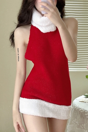 sexy lingerie new christmas berber fleece high collar sleeveless hollow backless sexy babydoll