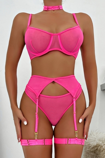 sexy lingerie new 2 colors mesh garter design sexy three-piece set(with underwire & neck ring & leg ring)