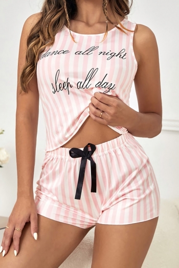 seven colors stripe lettering slight stretch sleeveless top & shorts pajamas