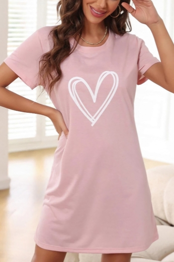 stylish three colors heart shape printing slight stretch mini night dress