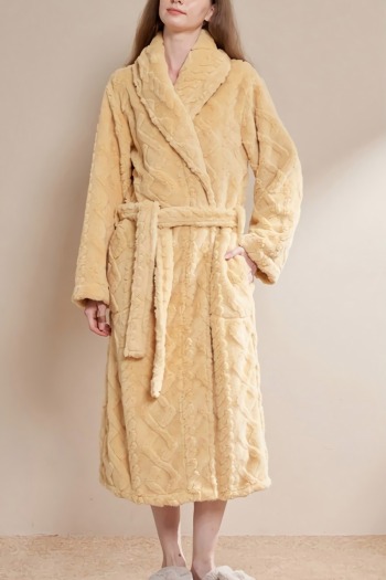 winter 3 colors jacquard coral fleece thick warm midi nightgown(with belt)