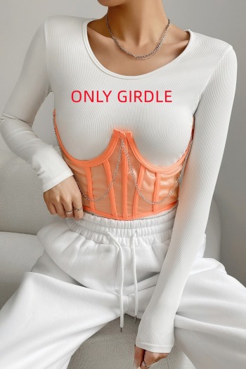 xs-l two colors mesh slight stretch underwire boned metal chain tied sexy girdle