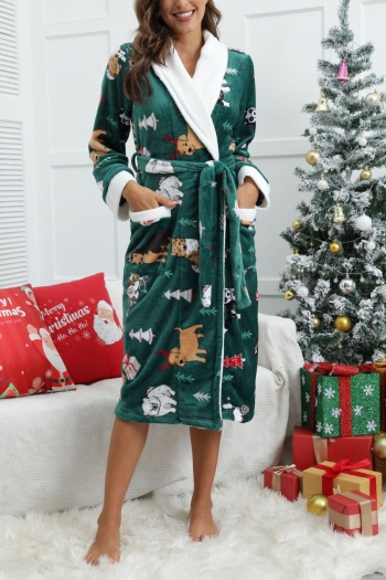 plus size christmas santa claus flannel stretch belted night grown loungewear#3#