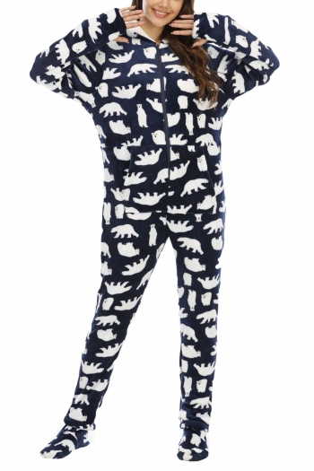 plus size stretch flannel polar bear with zipper foot cover jumpsuit loungewear