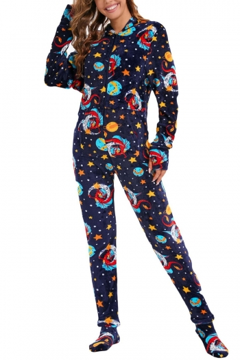plus size stretch flannel starry sky with zipper foot cover jumpsuit loungewear