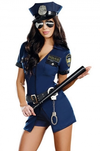 plus-size stretch belt with handcuffs police cap costume(no baton)