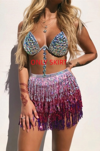 slight stretch 3 colors sequin tassel decor tied belly dance sexy skirt costume