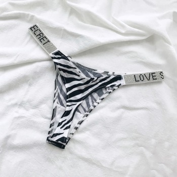 new zebra print stretch low-rise rhinestone sexy thong(size run small)