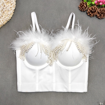 slight stretch feather pearl tassel sexy bra(with underwire,75b 80b 85c 90c available for a\b\c cup)
