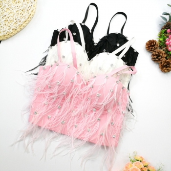 slight stretch feather tassel rhinestone bra(with underwire,75a 80a 85a 90a available for a\b\c cup)