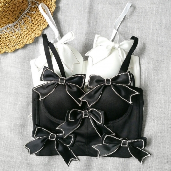 slight stretch bow rhinestone boned bra vest(with underwire,75b 80b 85c 90c available for a\b\c cup)