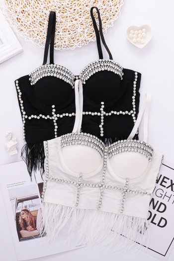 slight stretch tassel feather rhinestone bra vest(with underwire,75b 80b 85c 90c available for a\b\c cup)